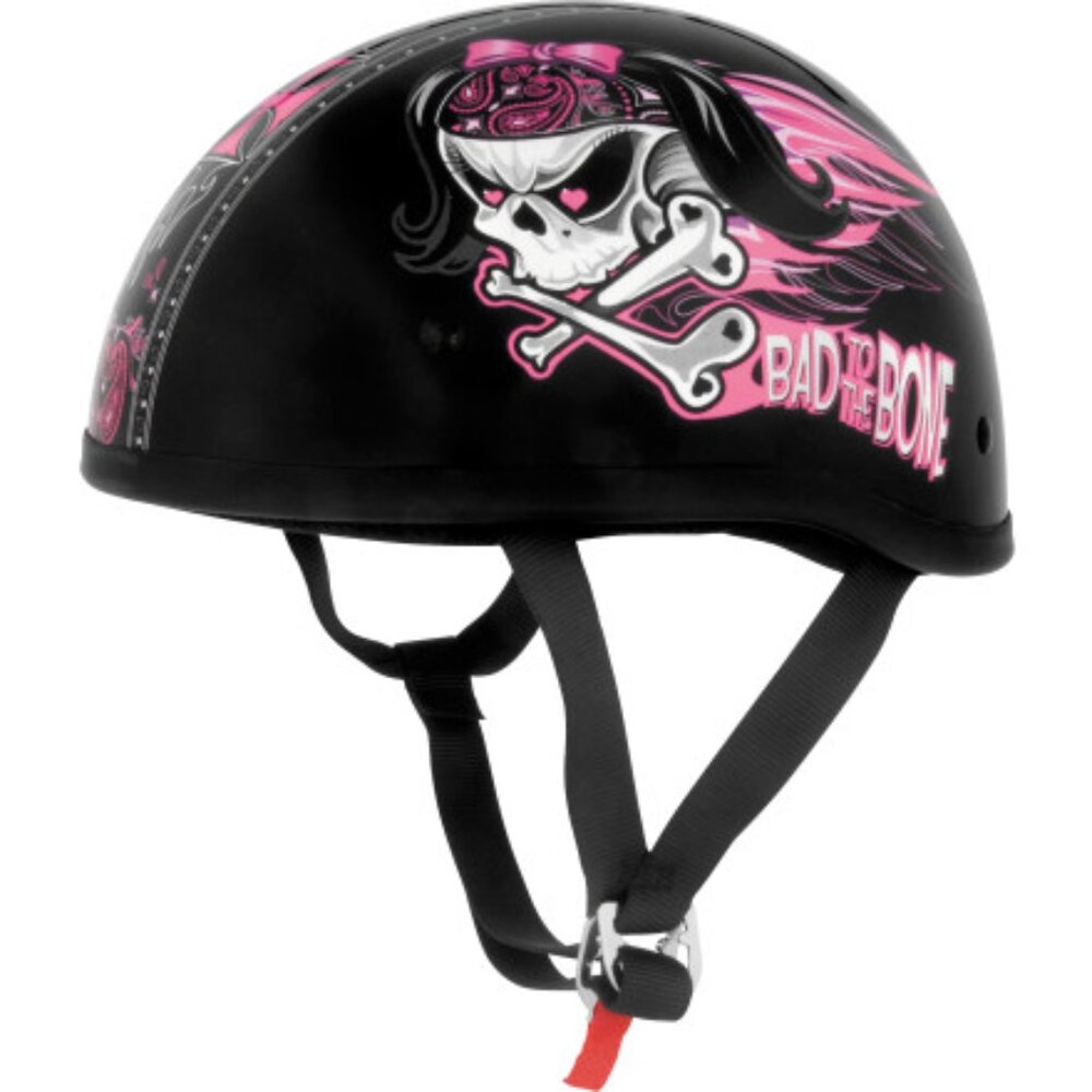 Skid Lid - Bad to the Bone Motorcycle Half Helmet Pink & Black- Size Small & XS